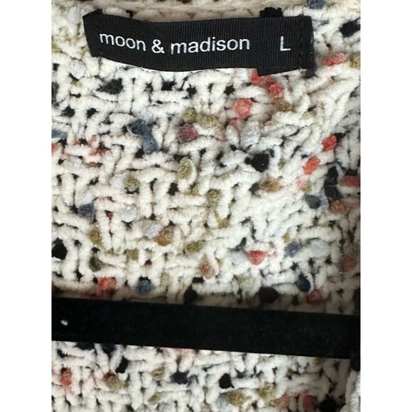 Moon & Madison Confetti Crocheted Chenille Open Front Cardigan White Size Large - Picture 4 of 8